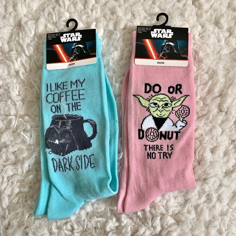 Star Wars Socks Bundle Darth Vader Coffee & Yoda Donuts Womens 6-12